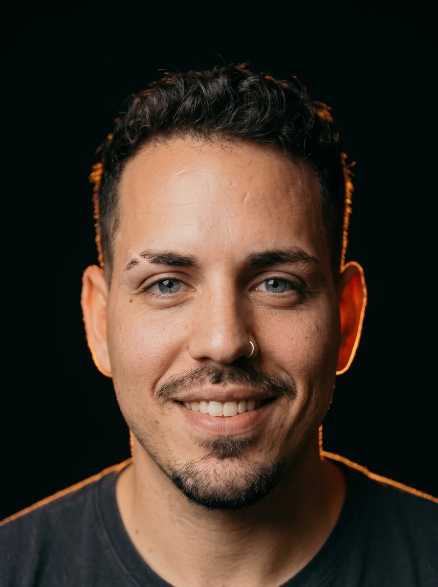 Nacho Corde, retrato de estudio sobre fondo negro